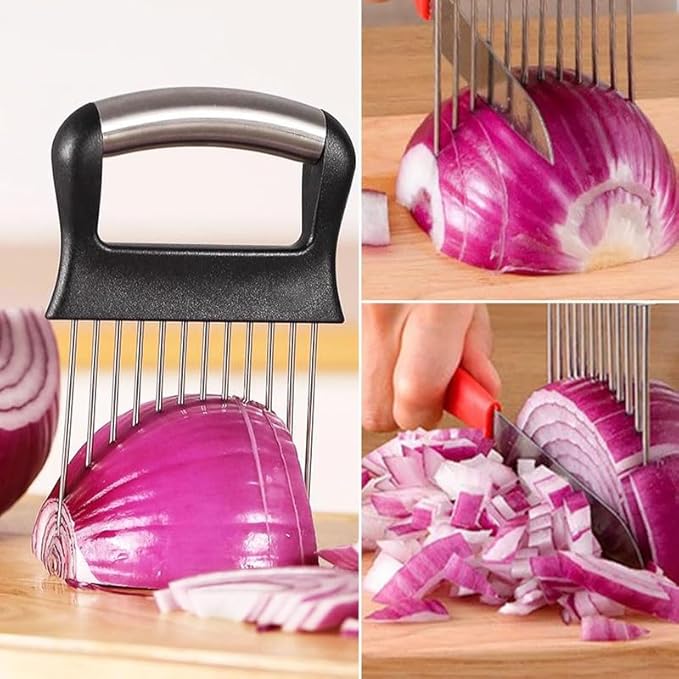 2026 Upgraded Onion Holder for Slicing, New Stainless Steel Onion Slice Holder Lemon Slicer Vegetable Cutter, Kitchen Chopper Slicing Assistant Tool for Meat, Onion, Potato, Tomato (1 Pack)
