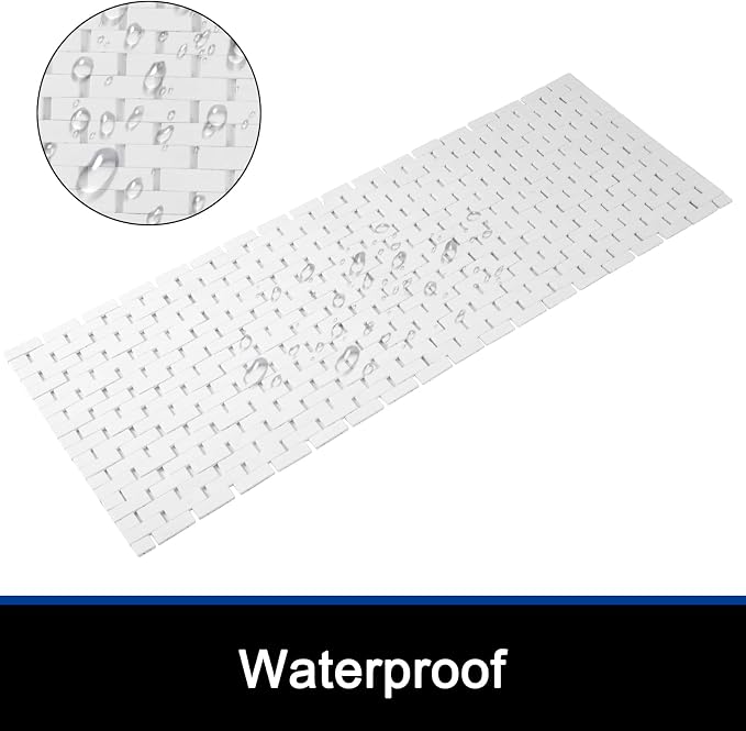 Bath Mat Bathroom Runner Long Large Rugs Floor Wood Shower Bathtub Waterproof Non Slip Accessories 16x48 Inch Easy to Clean, White, 1 pc