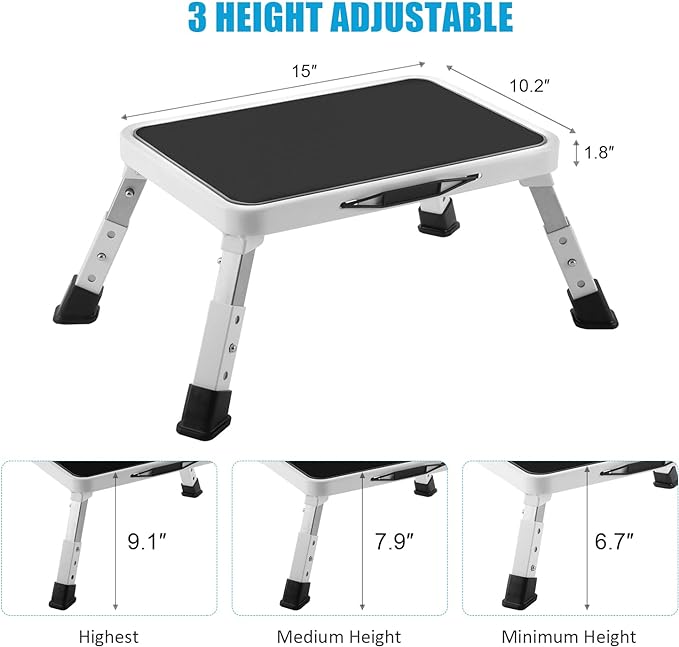 Jocauto Folding Step Stool, Height-Adjustable Step Stool with Non-Slip Platform, Step Ladder for Adults or Kids in Kitchen, Home, 330 Lbs Capacity