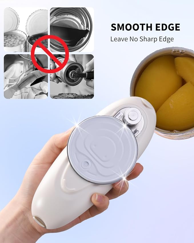 CIRCLE JOY Electric Can Opener, One-Touch Automatic Can Opening with Smooth Edges, Food Safety Handheld Battery-Operated Can Opener for Kitchen and Seniors, Silver