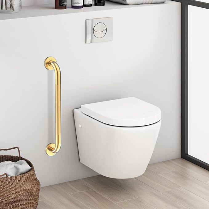 24 Inch Anti Slip Shower Grab Bar Gold, Munzong 2 Pack Bathroom Grab Bar, Knurled Bathroom Balance Bar,Safety Hand Rail Support Handicap Elderly Injury Senior Assist Bath Handle