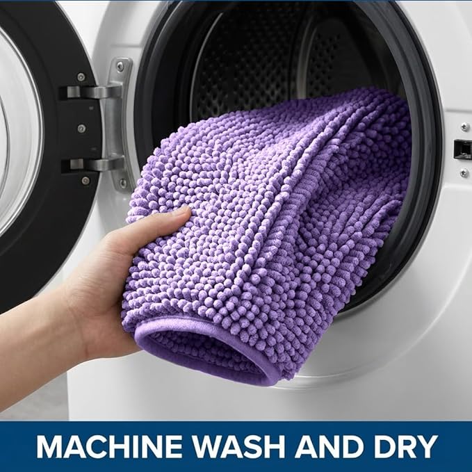 Bathroom Rugs Sets 2 Piece,Super Absorbent Chenille Bath Mats and U-Shaped Toilet Rug,Strong PVC Non Slip Backing,Microfiber Washable Dry Quickly Bath Mats for Bathroom(20"x32"+20"x20"U,Lavender)
