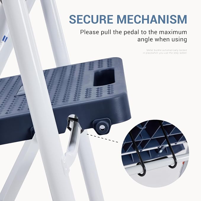 DUMOS Step Ladder, 2 Sturdy Step Stool with Anti-Slip Pedal & Comfortable Handrail, Portable Heavy Duty Stool for Kitchen, Garage & Outdoor Use, 800lbs, Blue
