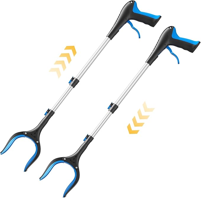 Telescopic Grabber Reacher Tool, 5-Level Adjustable (23'' to 41'') - Extendable Gripper and Reaching Tool - Heavy Duty Pick Up Stick Grabbers for Elderly, Surgery Recovery Must Haves (Blue-2pc)