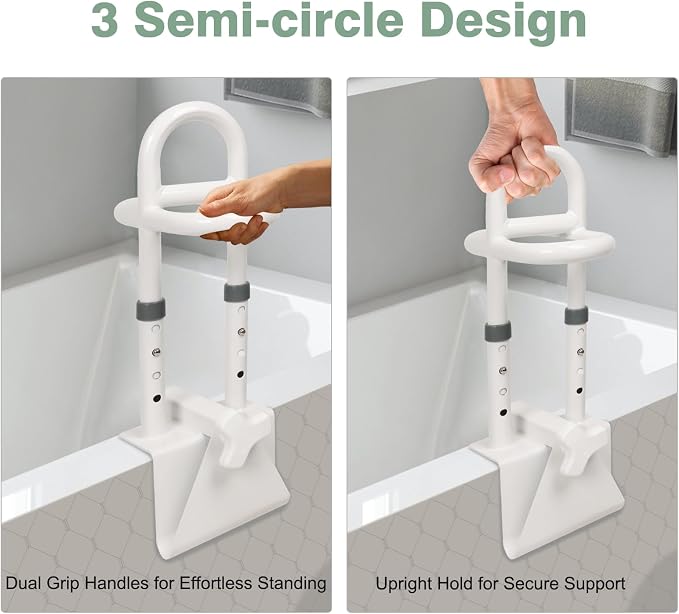 YEEGO DIRECT Bathtub Safety Rail, Height Adjustable Shower Bathtub Grab Bars for Seniors, Innovative Triple Grip Bathtub Handles for Seniors, Waterproof Frame, 300 LBS Weight