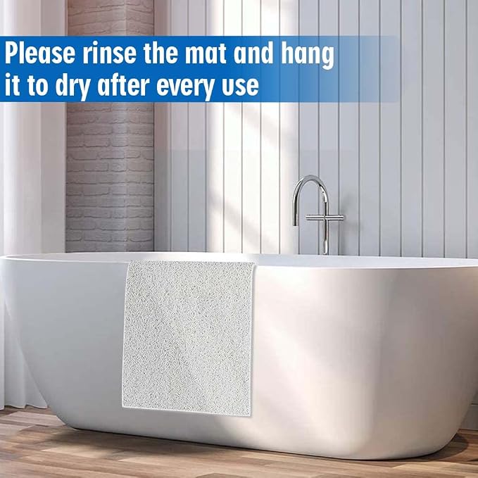 godehone Shower Mats Non Slip Without Suction Cups, PVC Loofah Bathroom Mats, Loofah Mats for Shower and Bathroom, Quick Drying, 15.7× 36 Inch, White