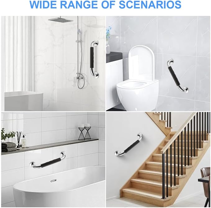 2 Pack Grab Bar Rail Anti-Slip Bathroom Shower Grab Bars for Seniors Elderly Wall 12inch Stainless Steel Safety Handicap Handle Bath Bathtub Toilet Rail