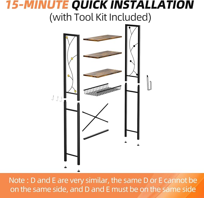 Over-The-Toilet Storage Rack, 4-Tier Bathroom Organizer Shelf Over Toilet with Adjustable Shelf and Basket, Freestanding Space Saver Bathroom Shelves Above Toilet for Room (Rustic Brown)