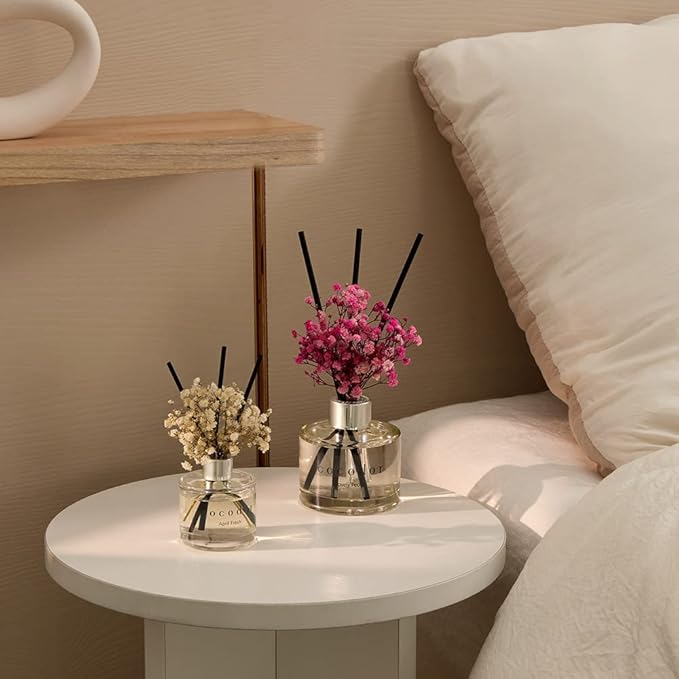 COCODOR Preserved Real Flower Reed Diffuser/Pure Cotton / 6.7oz(200ml) / 2 Pack/Reed Diffuser Set, Oil Diffuser & Reed Diffuser Sticks, Home Decor & Office Decor, Fragrance and Gifts