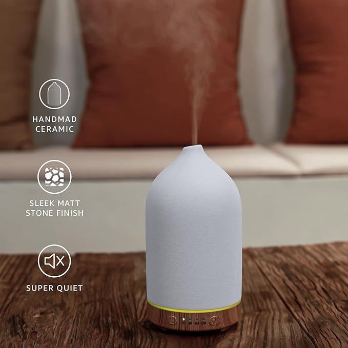 Gooamp 200ML Ceramic Essential Oil Diffuser (2 Pack) - Ultrasonic Aromatherapy & Humidifier with 7-Color LED Lights, Auto Shut-Off, Wood Grain Base, 1H/3H/6H Timer | Scent for Home, Office, Yoga