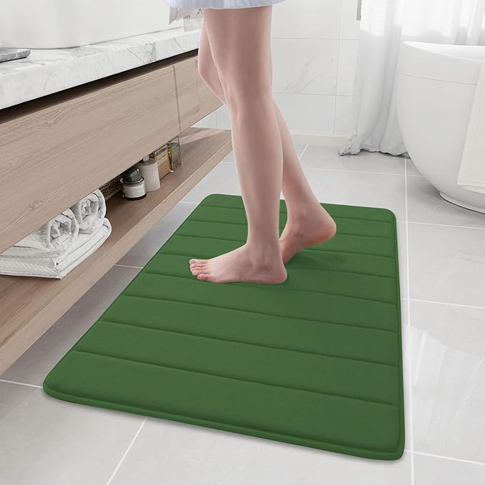 Buganda Memory Foam Bath Mat, 35.4" x 24", Ultra Soft and Non-Slip Bathroom Rugs, Water Absorbent and Machine Washable Bath Rug Runner for Bathroom, Shower, and Tub, Olive Green