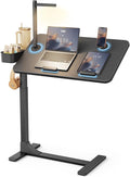 SAIJI Magnetic Overbed Bedside Table with Wheels, Height and 360° Angle Adjustable Over Bed Desk with Led Light, Portable Lengthened Rolling Laptop Standing Desk Mobile Bed Tables Hospital Home Use