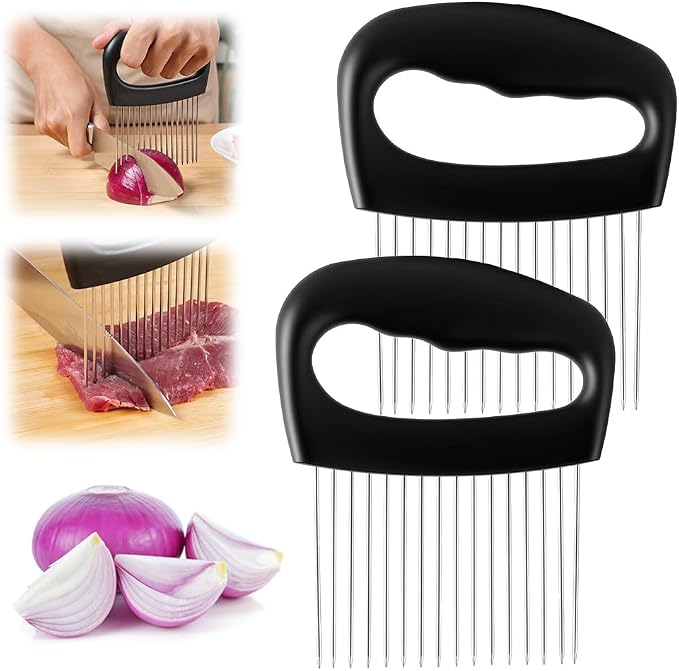 2025 New Onion Slicer Holder - Stainless Steel Meat Vegetable Slicer for Tomatoes, Lemons, Potatoes - Kitchen Gadget with Comfy Non-Slip Grip (2)