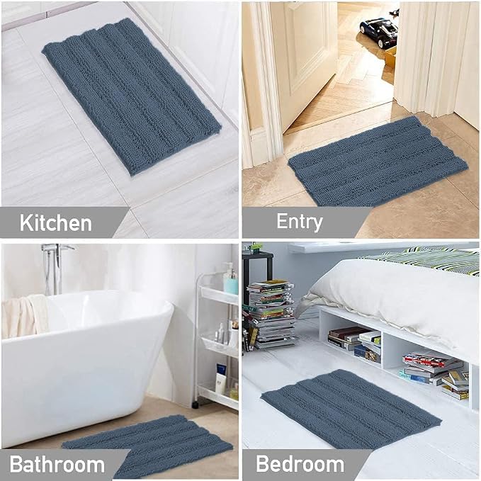 Turquoize Bathroom Rugs Set Non-Slip Bath Mats for Bathroom Super Absorbent Shaggy Rugs for Tub Shower Toilet Soft Plush Bath Rug Plus U Contour Rug (Oversized: 24" x 36" and 20" x 24" U), Blue Indigo