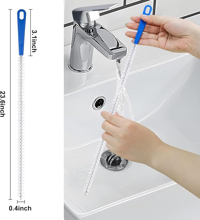 Adove Drain Cleaning Brush 2pack, Long Drain Clog Remover Tool 23.6inch, Pipe Brush Cleaner with Nylon Bristles, Sink Drain Cleaner for Toilet, Kitchen Sink, Bathroom Tub, Shower, and Sewer Drain