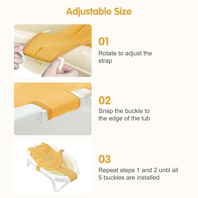Colorlife Baby Bath Seat Support Net Infant Bathing Seat Support Mat, Adjustable Comfortable Non-Slip Five-Pointed Baby Shower Net Bathtub Sit Up Mesh for Newborn 0-12 Months-Yellow(No Bathtub)