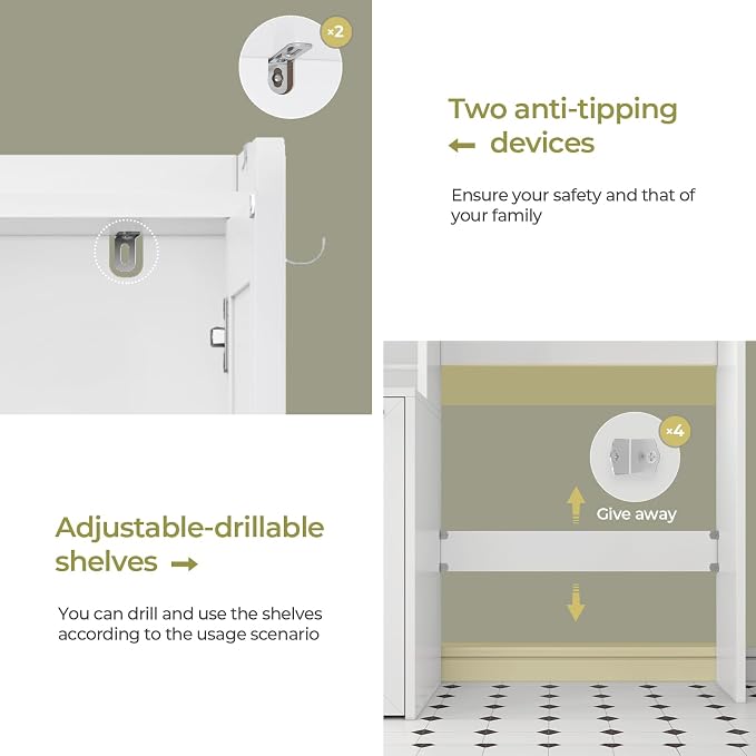 UPOSOJA Over The Toilet Storage Cabinet with Pulley Small Bathroom Storage Cabinet, Space Saver W/Adjustable Shelf & Open Shelf for Bathroom, Restroom, Laundry (White-Type A)