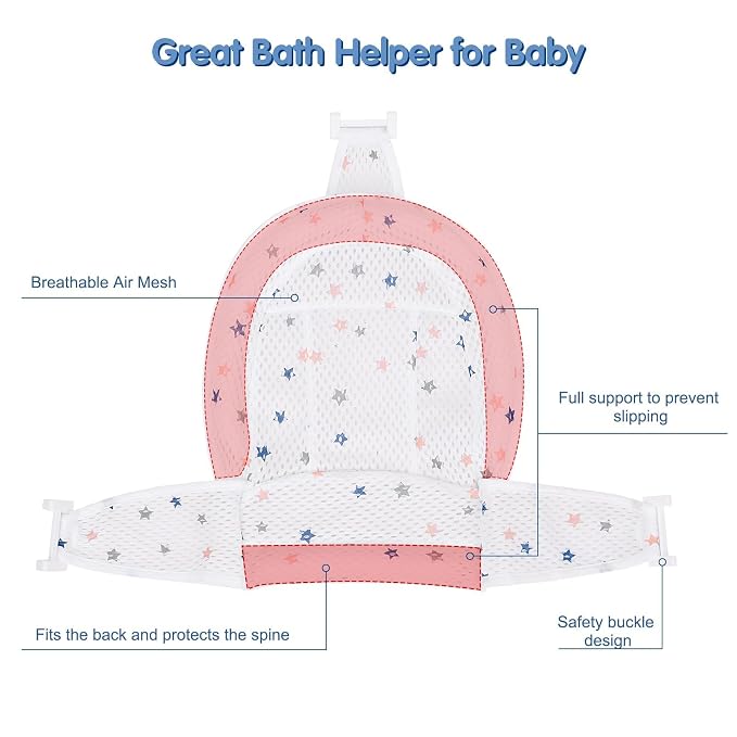 Colorlife Baby Bath Seat Support Net Infant Bathing Seat Support Mat, Adjustable Comfortable Non-Slip Three-Pointed Baby Shower Net Bathtub Sit Up Mesh for Newborn 0-12 Months-White(No Bathtub)