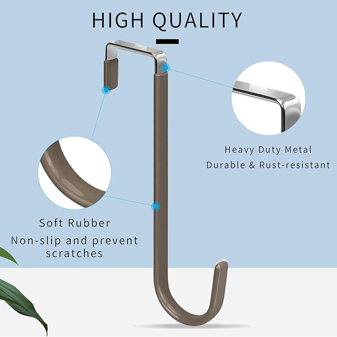 FYY Over the Door Hooks, 4 Pack Upgraded Long Door Hangers Hooks with Rubber Prevent Scratches Heavy Duty Organizer Hooks for Hanging Clothes, Towels, Hats, Coats, Bags Brown