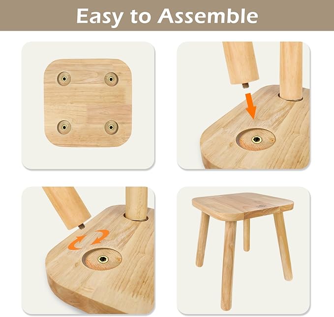 BEE&OAK 11 Inch Wooden Step Stools for Adults, Solid Rubber Wood Non-Slip Step Foot Stool, Heavy Duty 300 lbs One Step Stool for Bedroom, Bathroom, Kitchen,Outdoor (Natural)
