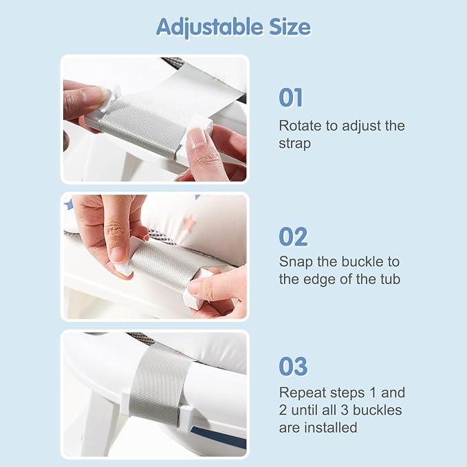 Colorlife Baby Bath Seat Support Net Infant Bathing Seat Support Mat, Adjustable Comfortable Non-Slip Three-Pointed Baby Shower Net Bathtub Sit Up Mesh for Newborn 0-12 Months-Star(No Bathtub)
