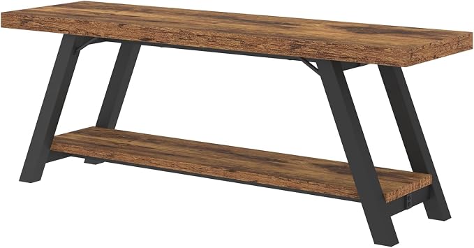 LVB Wood Bench, Industrial Storage Entryway Indoor Bench for Bedroom Hallway Living Room, Rustic Famhouse Wooden Metal Shoe Rack Accent Foyer Bench Seat for Entrance Sitting, Rustic Brown, 47 in Long