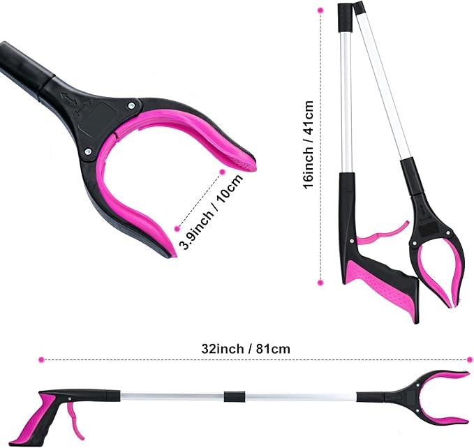 2-Pack Grabber Reacher Tool,32 Inch Extra Long Foldable Pick Up Stick with Strong Grip Magnetic,360°Rotating Anti-Slip Jaw,Trash Claw Grabber Tool,Trash Picker Tool for Outdoor & Indoor (Purple)
