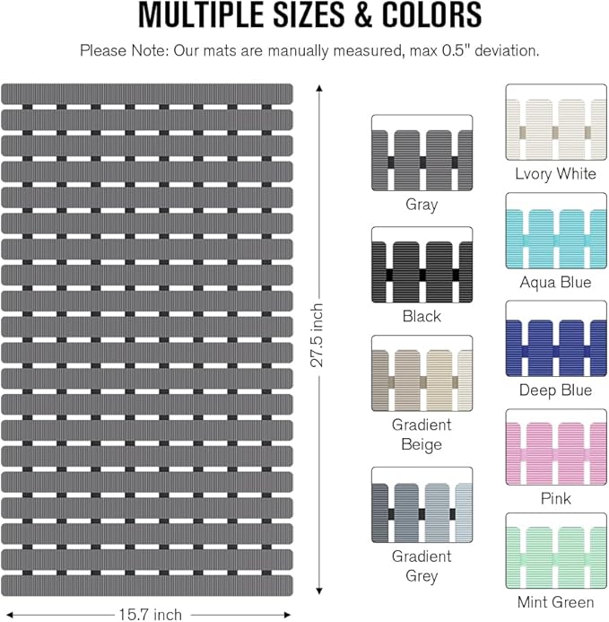 MBOSS Bathtub Mat Non Slip, Shower Mat for Inside Shower, Suction Cups Design and Drain Holes, 27.5 X 15.7 Inch, Bathroom Essentials Safe, Easy to DIY Cut, Soft and Eco-Friendly Materials