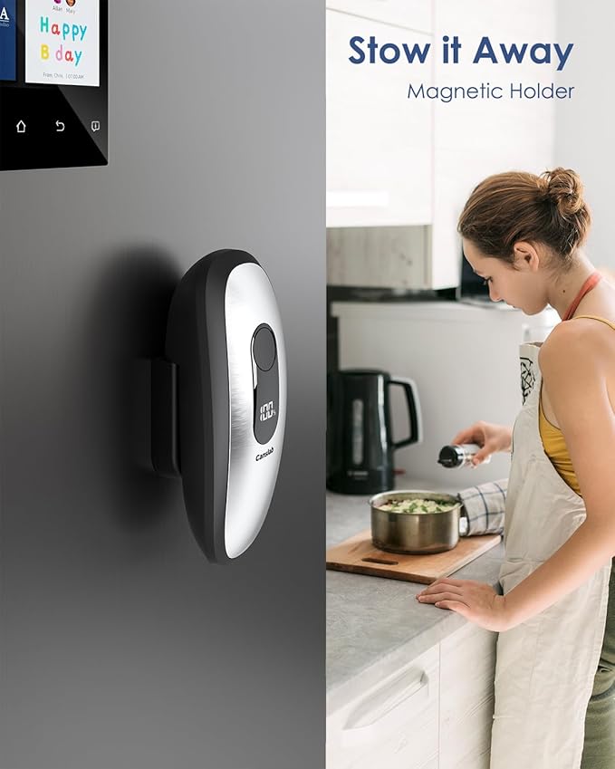 Canslab IRON Rechargeable Electric Can Opener: Wall-Mountable Easy Storage, Smart Auto Stop & LED Battery Track, Hands-Free Operation, Side Cut Smooth Edge, Stainless Steel Professional-Grade Blade
