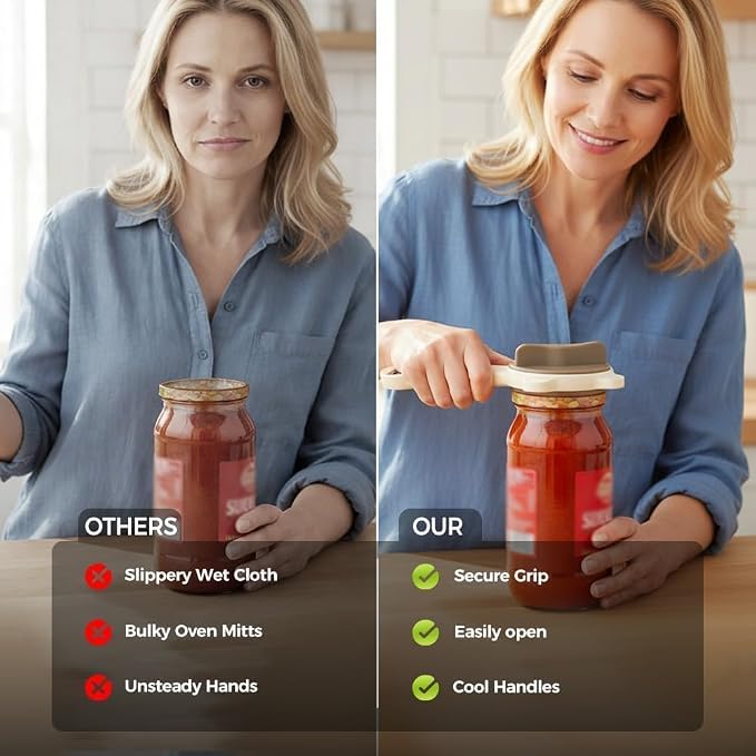 Multi-Functional Retractable Jar and Bottle Opener, Magnetic Stainless Steel Can Opener with Ergonomic Handle