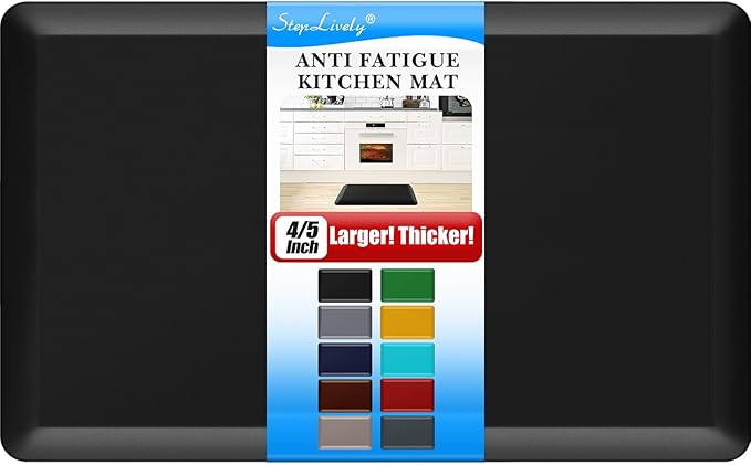 4/5 Inch Thick Kitchen Mat - Cushioned Anti Fatigue Mats for Kitchen Floor - Easy to Clean, Waterproof, Non-Slip Kitchen Rug for Sink, Office, Kitchen (22''x36'' Black)