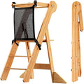 COSYLAND Foldable Toddler Standing Tower - Adjustable Height Folding Step Stool Kids Toddler Kitchen Stool for Learning and Cooking - Ages 18 Months to 6 Years with Safety Net Natural