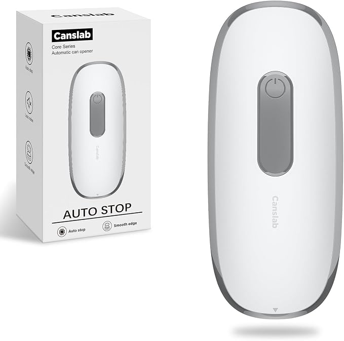 Canslab CORE Electric Can Opener_Single Touch Automatic Can Opener for Seniors with Arthritis, Auto Shut-off, Cordless Battery Powered, Side Cut, Smooth Edge, Handsfree, for Small or Large Cans, White