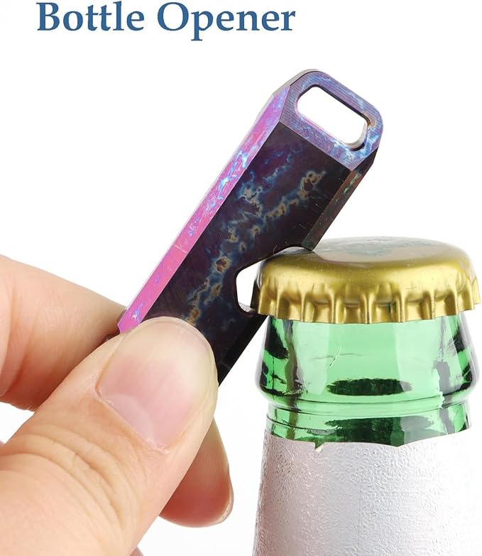 Hamans Pry Bar Titanium Prybar Bottle Opener 4.37" 7-in-1 Multi-Function Tool with Rope Cutter, Bottle Opener, Can Opener, Nail Puller, Box Opener, Lanyard Hole (Multicolor)