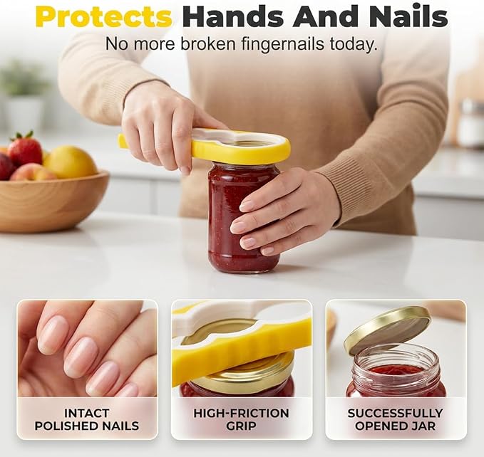 Jar Opener Bottle Opener and Can Opener for Weak hands, 2026 New Jar Opener for Canning Lids, Multifunctional Can Bottle Jar Lid Opener for Seniors (2PC Yellow)
