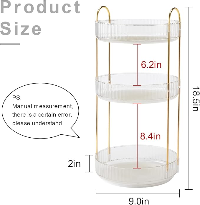 INVSSENE 360° Rotating Makeup Organizer, Bathroom Make Up Spinning Holder Rack, Large Capacity Cosmetics Storage Vanity Shelf Countertop, Fits Cosmetics, Perfume, Skincare, Lipsticks(3 Tiers, Clear)
