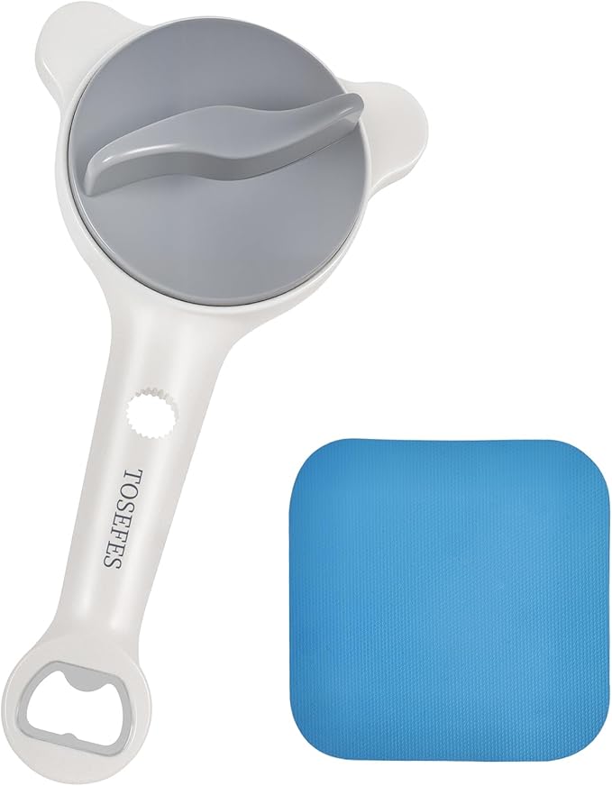 4-in-1 Jar Opener for Weak Hands, Adjustable Lid Opener with Silicone Grip Pad, Easy Open Kitchen Tool for Seniors, Bottles, Caps & Jars