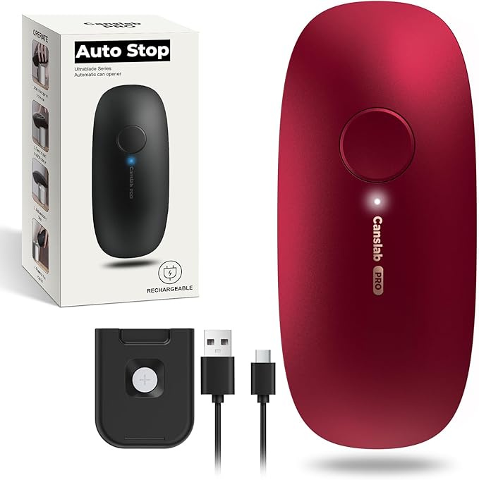 Canslab Ultrablade PRO Auto Stop USB Rechargeable Can Opener for Kitchen for Seniors with Arthritis, Long Battery Life, Handfree One Touch, Side Cut for Smooth Edge, Wall Mounted Small Size, Red