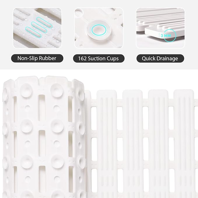 XIYUNTE Shower Mat Non Slip Bath Mat for Tub - 27 X 16 Inch TPE Bathtub Mat Non Slip Shower Mats for Inside Shower, Bath Tub Mat with Powerful Suction Cup, Easy to Cut and Dry, White