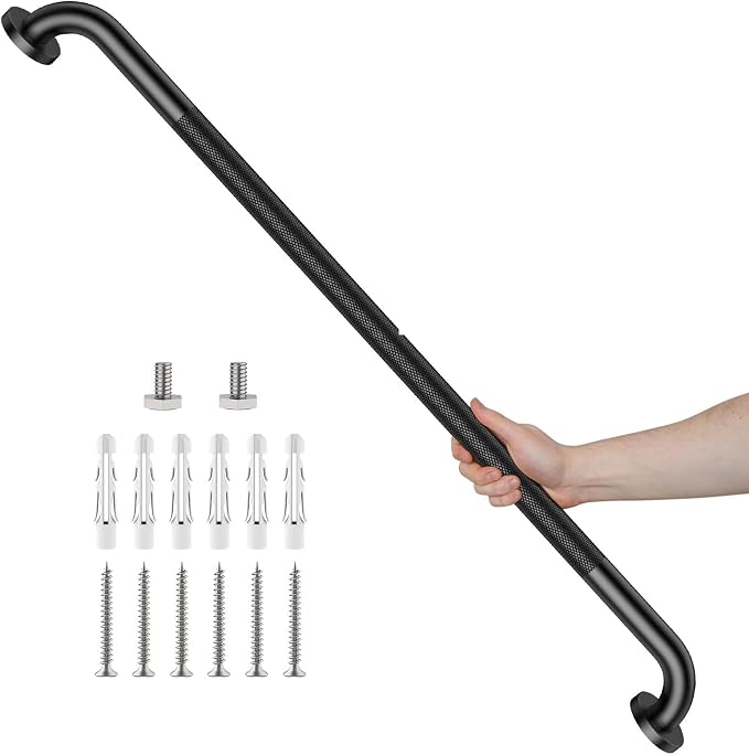 Black Grab Bar 40 Inch, iHansee Anti-Slip Bathroom Grab Bar w/Knurled Grip, Stainless Steel Safety Handrail for Toilet Bathtub Shower, Wall Mounted Matte Black Handicap Bars Handle for Senior Elderly
