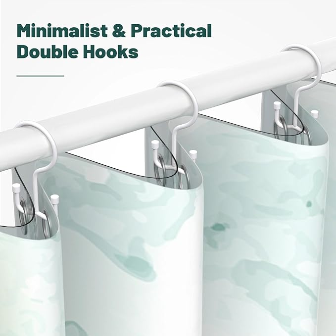 Goowin Shower Curtain Hooks, Shower Curtain Rings, Durable Shower Curtain Hangers Rust Proof, Double Glide Shower Rings for Curtain, Simple Shower Hooks for Shower Curtain, White, 12 Pack-Cylinders