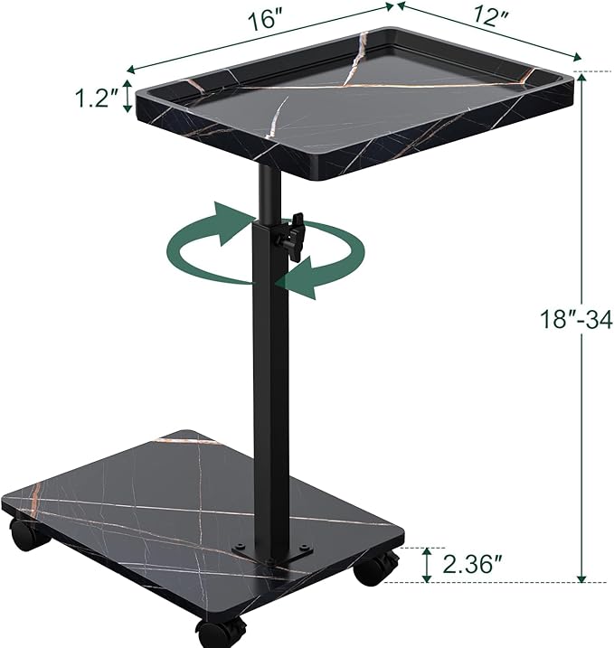 C Table End Table Adjustable Height, 360°Swivel TV Tray Table for Small Spaces, Couch Tables That slide under, C Shaped Side Tables living room and bedroom for Sofa, Bed,Chair, Snack (1, Black)
