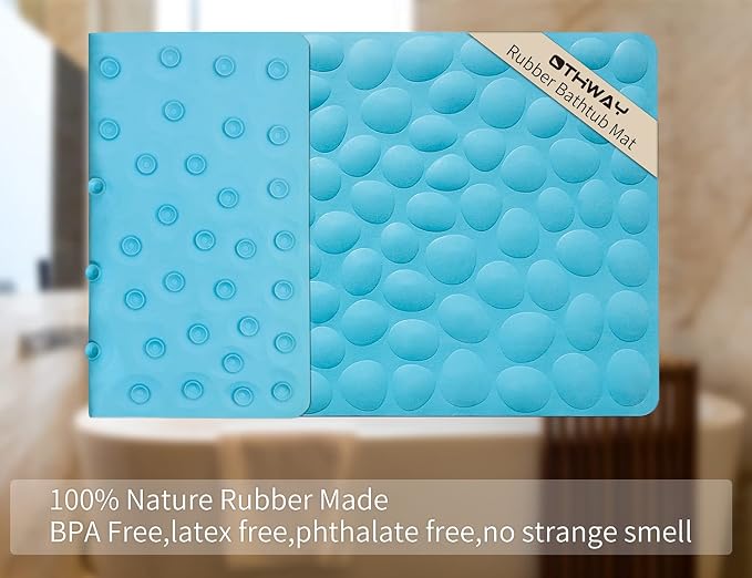 Non-Slip Bathtub Mat OTHWAY Soft Rubber Bathroom Bathmat with Strong Suction Cups (Blue)