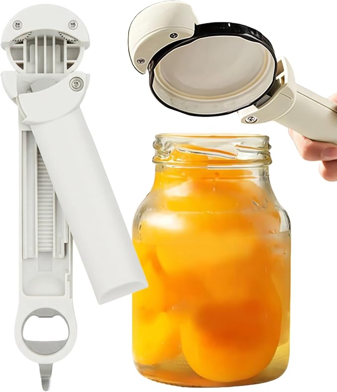 Retractable Jar Opener Multifunctional 3 in 1 Can Opener, Jar Gripper, Soda Can Opener Kitchen Gadgets for Weak Hands, Senior Arthritis, Long Nails(White)
