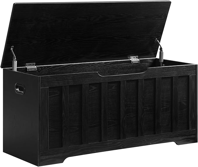 VANKILEY 43.3" Storage Chest Extra Large,Storage Trunk with 2 Safety Hinges,Wooden Storage Bench,Shoe Bench,43.3x15.7x19.1 Inch,Easy Assembly,Storage Bench for Bedroom,Living Room,entryway(Black).