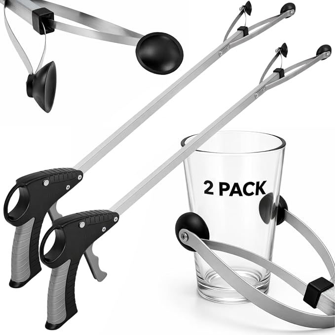 Vive Suction Cup Grabber Reacher 32" (2 Pack) - Elderly Grab It Reaching Pickup Tool Heavy Duty for Seniors - Trash, Sticks, Litter Picker Upper - Extra Long Reach Handle & Handy Extension Arm Claw