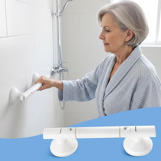 Suction Cup Grab Bar for Shower, 240 LB Capacity, No Drill Safety Handle for Bathroom, 13.78 Inch, White