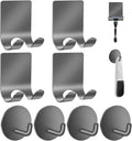 Diesisa Razor Holder for Shower + Adhesive Wall Hooks, Premium 304 Stainless Steel Shower Razor Holder with Heavy Duty Waterproof Sticky Hooks for Hanging Towels, Coat, hat (4+4 Pack) - Grey