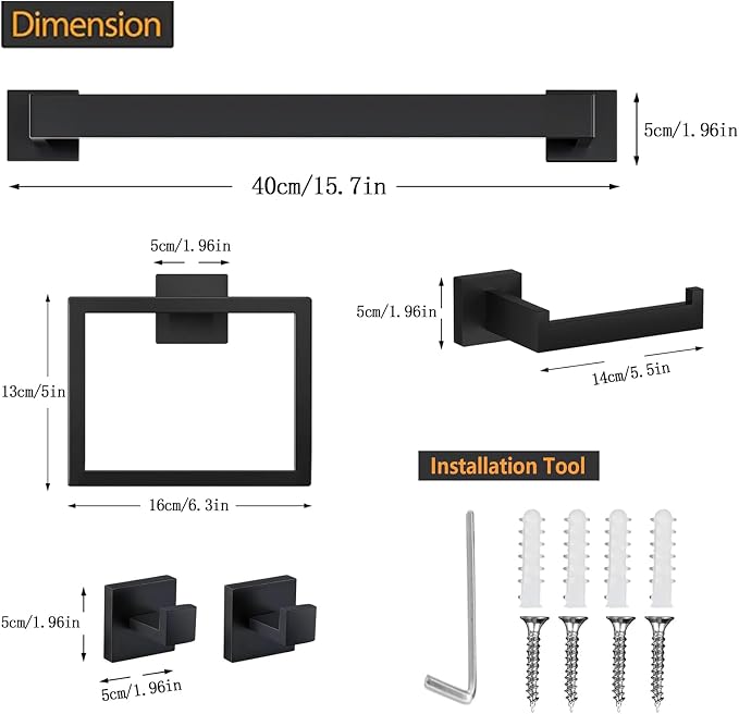 JOPOFI 10 Piece Bathroom Towel Bar Set - Thicken Stainless Steel Bath Towel Holder, 15.7 Inch Towel Racks for Bathroom Wall Mounted, Bathroom Hardware Accessories Set - Matte Black