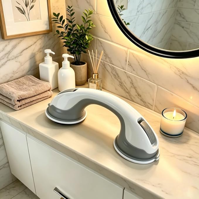 Suction Grab Bars for Shower, Safety Handle Support for Bathroom (1, Gray, 12in)